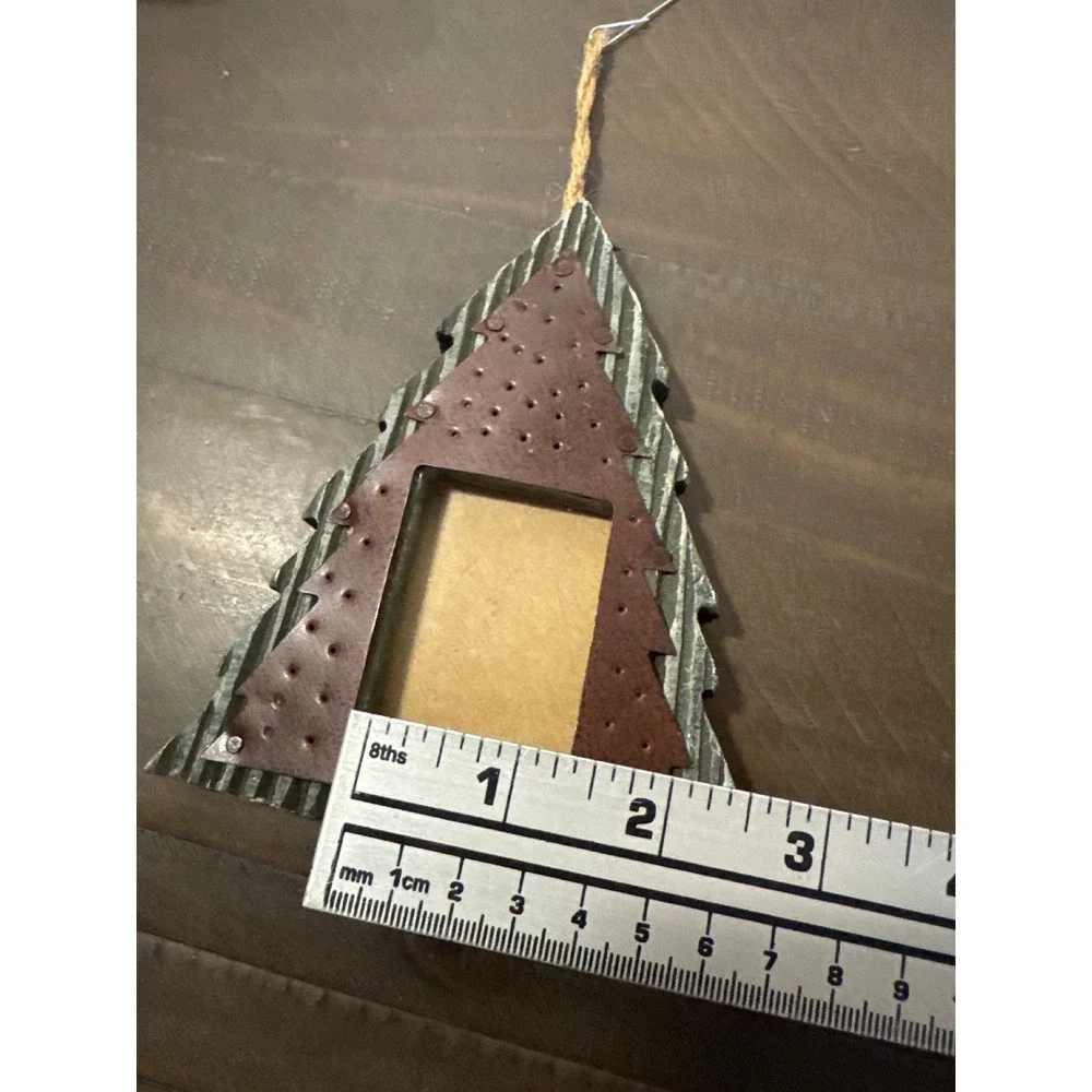 Rustic Galvanized Corrugated Metal Christmas Tree Ornament Picture Frame Rustic